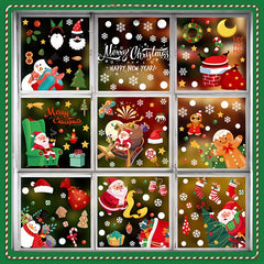 Christmas Window Stickers Set - Gingerbread Man, Santa Claus, Tree, Deer, Cat