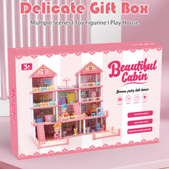 4-Layer Dollhouse Toy Set for Girls - Large Villa DIY Building Kit