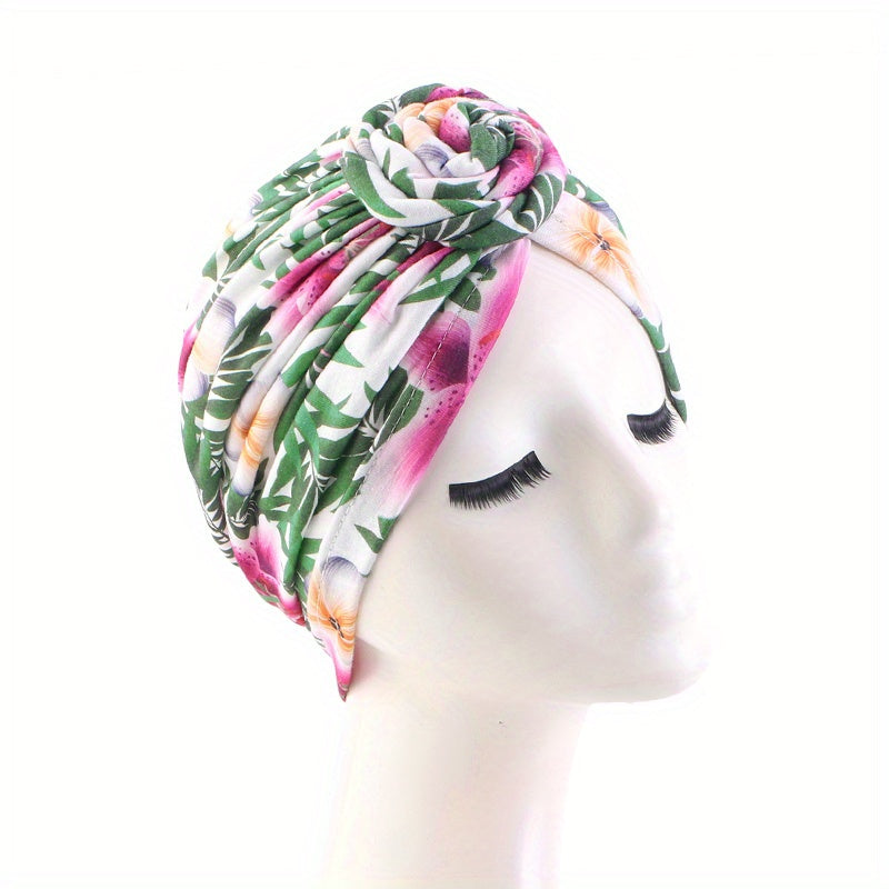 Boho Flower Leaf Print Turban Cap Head Wrap Bandana