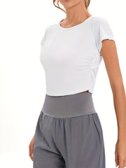Solid Argyle Pleated Yoga Top with Hollow Back
