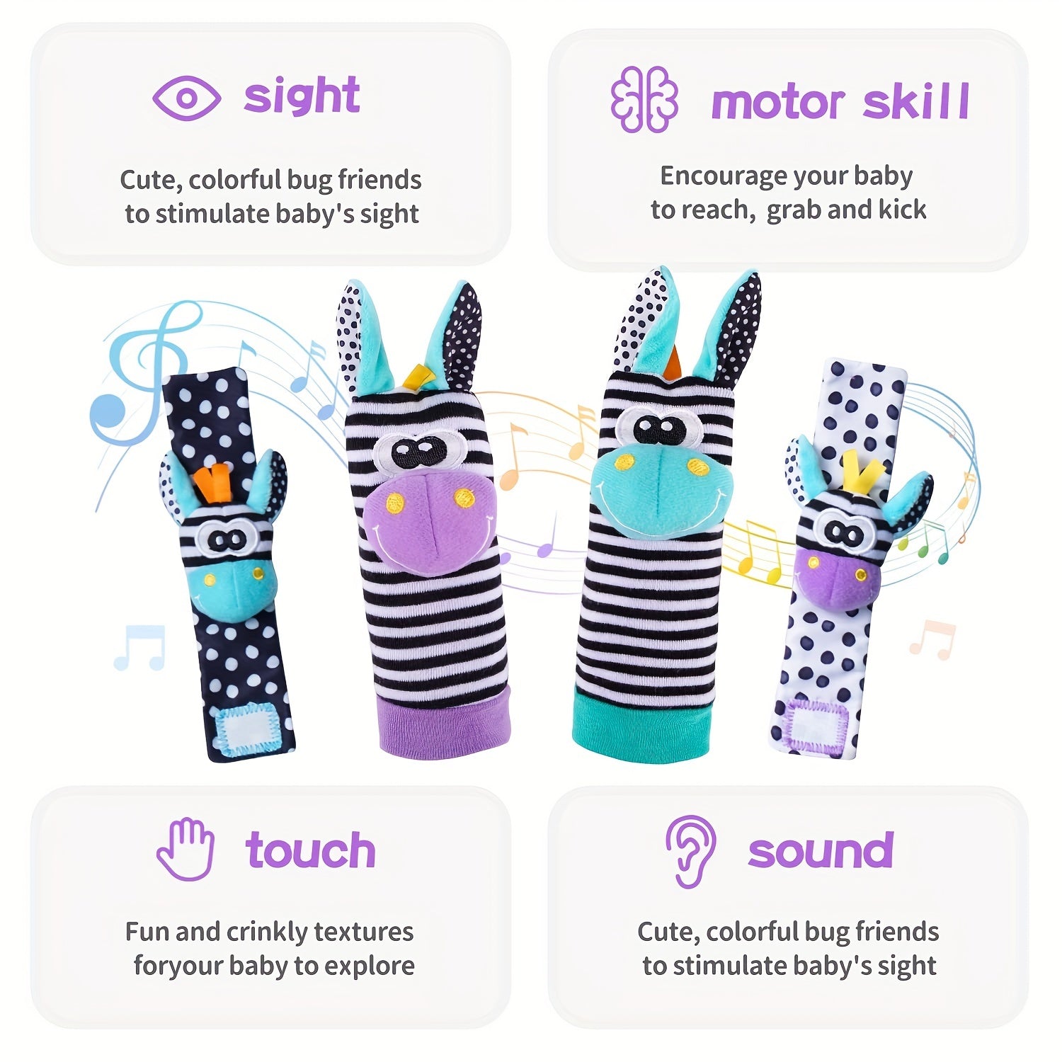 4pcs Baby Wrist Rattles Foot Finder Toys Set Toddler Rattles Sock Arm Hand Brace