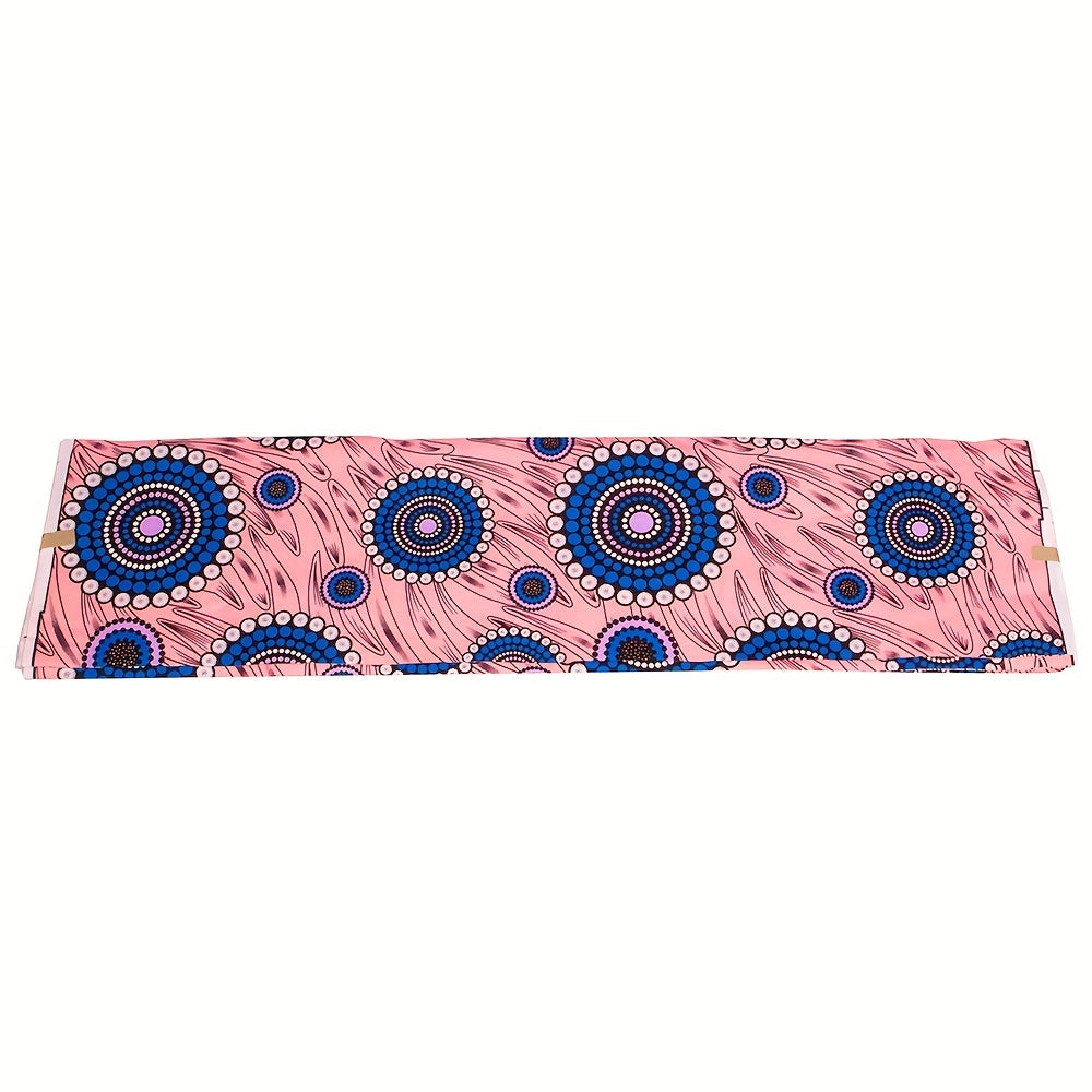 African Wax Dye Fabric Circle Pattern Pastel Pink Polyester Material