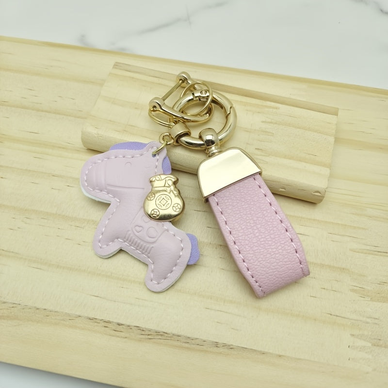 Pony Decorative Keychain Faux Leather Keyring Gift Men Women