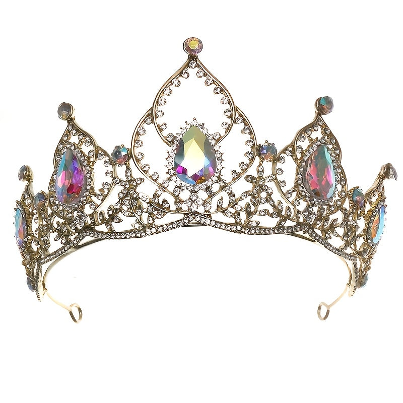 Golden Rhinestone Crown Headband Wedding Bride Hair Tiara