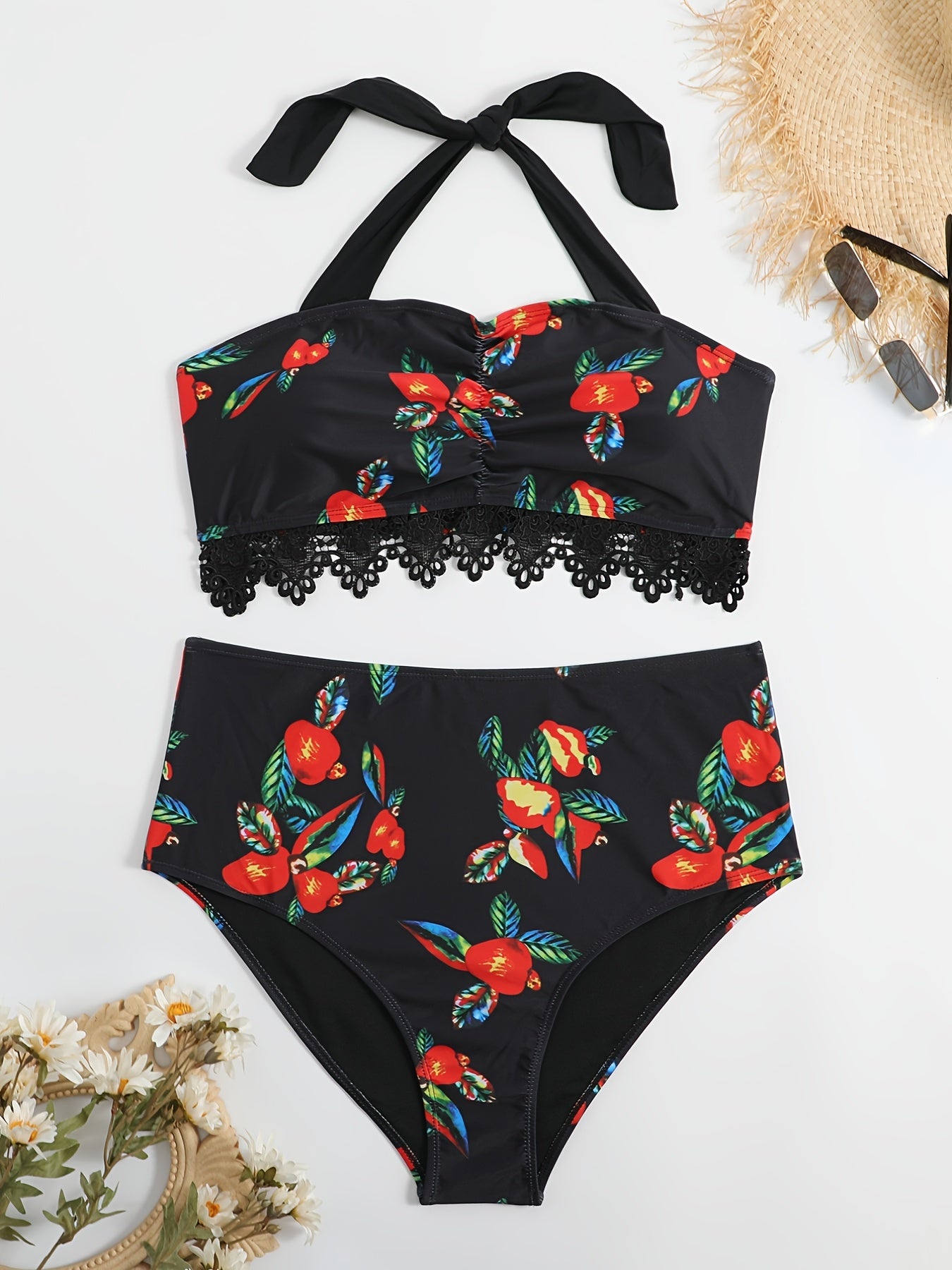 Boho Beachwear Bikini Set Halter Neck High Waist