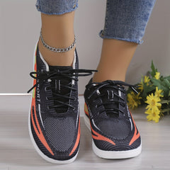 Women's Geometric Pattern Sneakers Lace Up Low Top Knit Mesh Shoes