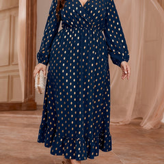 Plus Dot Print Long Sleeve Maxi Dress