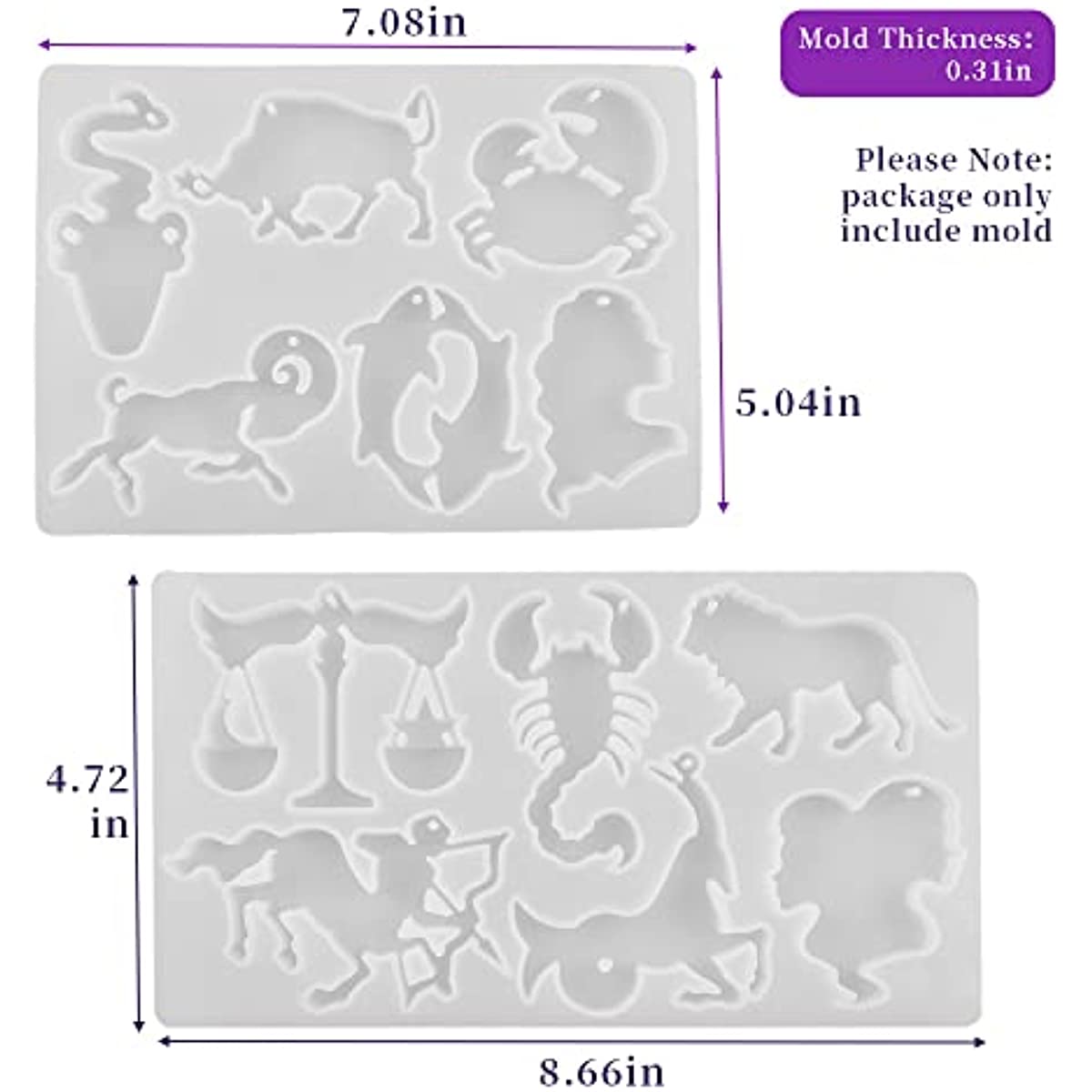 Zodiac Resin Molds 12 Constellation Animals Keychain Silicone Mold DIY Jewel