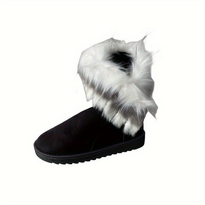 Women's Suede Snow Boots Faux Rabbit Fur Winter Ankle Boots