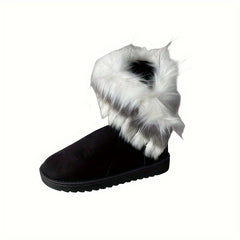 Women's Suede Snow Boots Faux Rabbit Fur Winter Ankle Boots