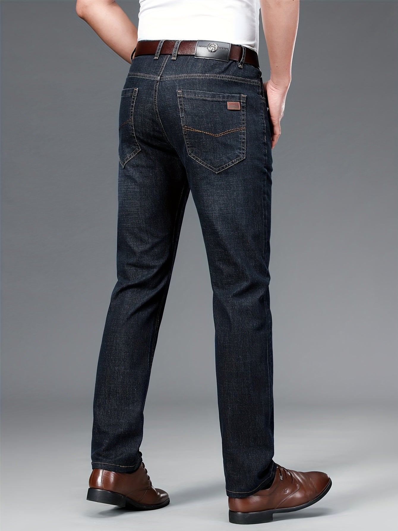 Classic Slim Fit Jeans Men's Semi-formal Medium Stretch Straight Leg Denim Pants