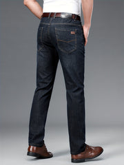 Classic Slim Fit Jeans Men's Semi-formal Medium Stretch Straight Leg Denim Pants