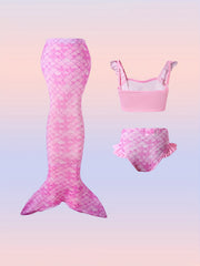 3pcs Fish Scale Print Mermaid Swimsuit Set for Girls