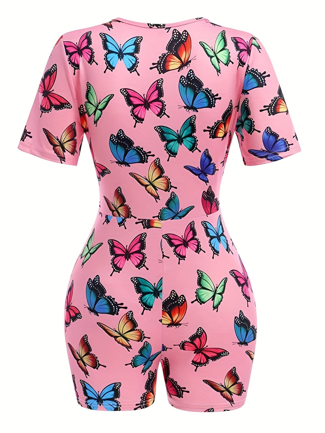 Butterfly Pattern Lounge Romper Sexy Short Sleeve Buttons Romper