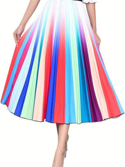 Women's Plus Ombre Stripe Print High Rise Pleated Maxi Skirt