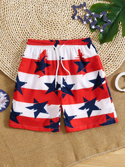 Boys Star Striped Digital Print Swimming Beach Shorts Kids Clothes