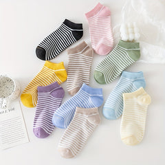 Set of 10 Striped Print Low Cut Ankle Socks Women's Stockings & Hosiery
