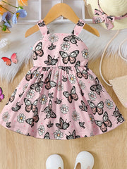 2pcs Baby Girls Butterfly Cami Dress & Hat Set for Summer