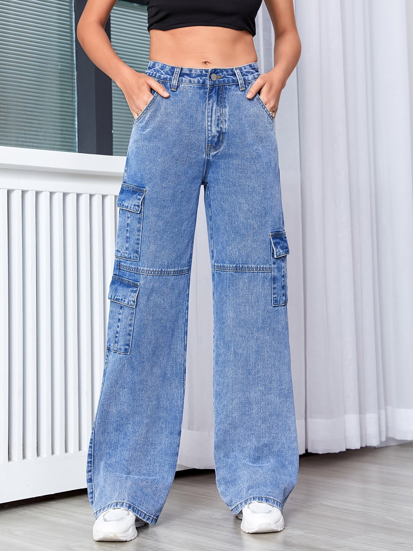 High Waist Straight Jeans Wide Leg Denim Pants