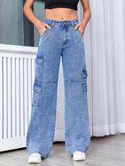 High Waist Straight Jeans Wide Leg Denim Pants