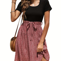 Floral Print Short Sleeve Casual Dress for Spring & Summer