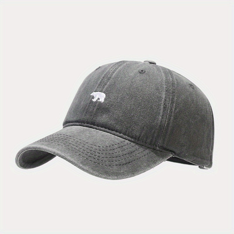 Polar Bear Embroidery Baseball Cap Distressed Unisex Sun Hat Solid Adjustable