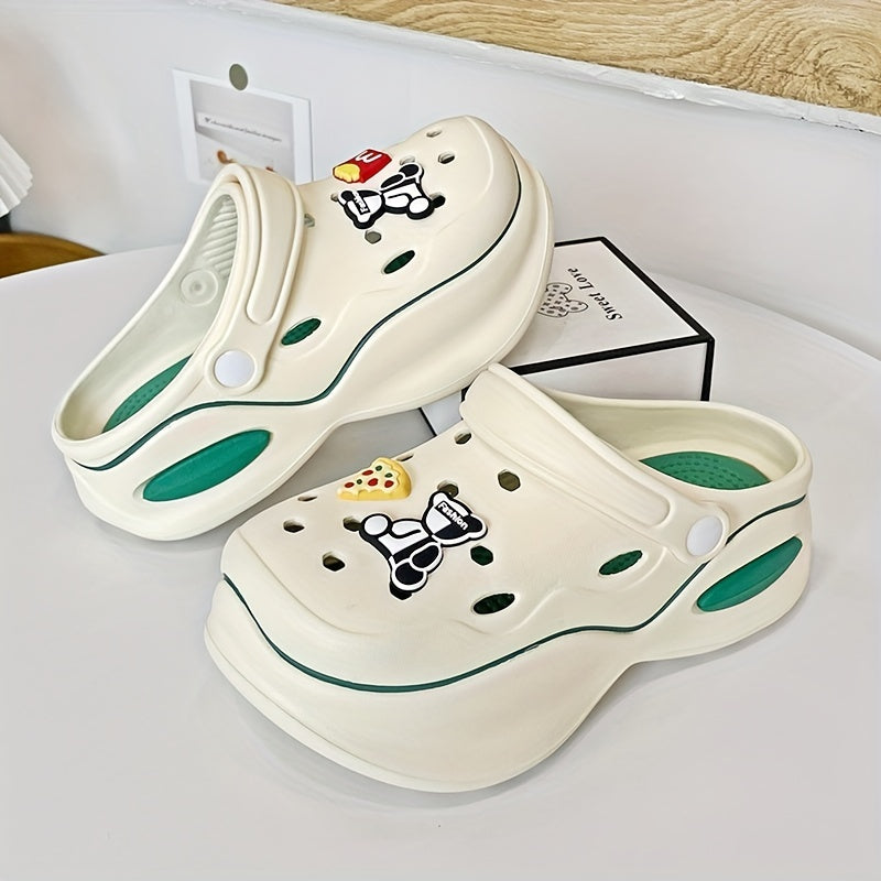 Women's Cartoon Platform Clogs Slip On Colorblock Shoes