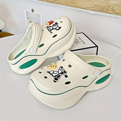 Women's Cartoon Platform Clogs Slip On Colorblock Shoes