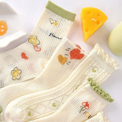 9 Pairs Cartoon Print Mesh Socks Women's Stockings