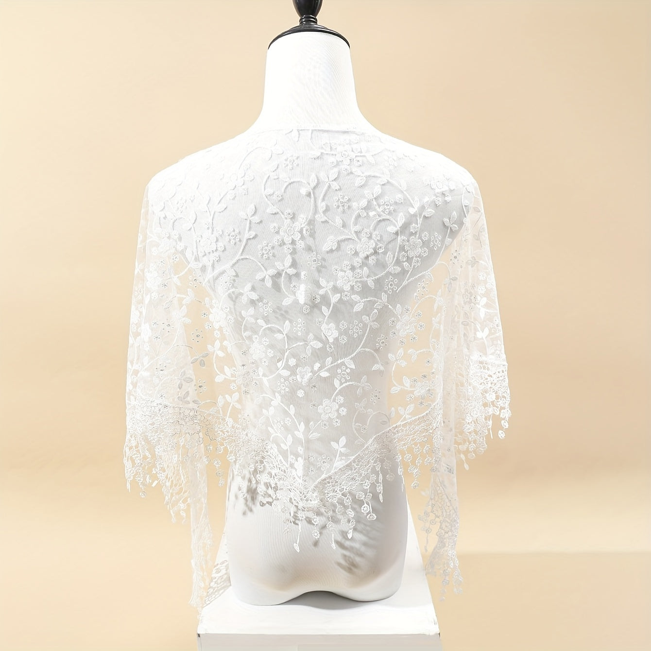 Floral Lace Shawl Tassel Triangle Scarf Solid Cape Bridal Shawl Dress Wrap