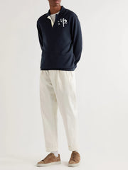 Men's Star & Cross Pattern Knit Polo Shirt Stretch V Neck Sweater