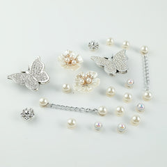 Pearl Flower Silver Butterfly Shoe Accessories Set