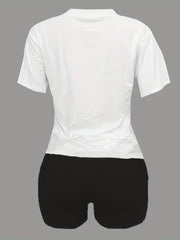 Bunny Print Casual Two Piece Set Short Sleeve Tee & Shorts