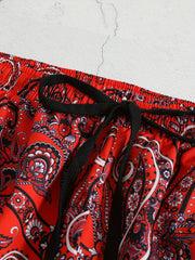 Boho Shorts Women's Plus Paisley Print Pompom Trim Elastic Vacay Short