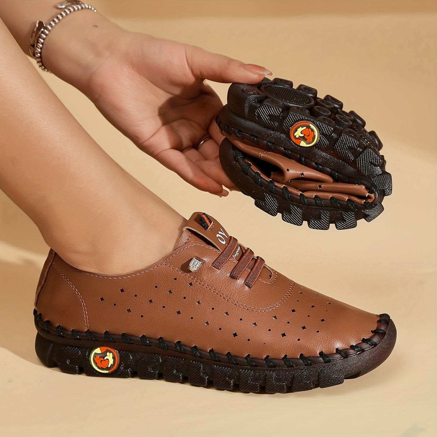 Women's Hollow Out Lace Up Flat Shoes Breathable Low Top Solid Sneakers