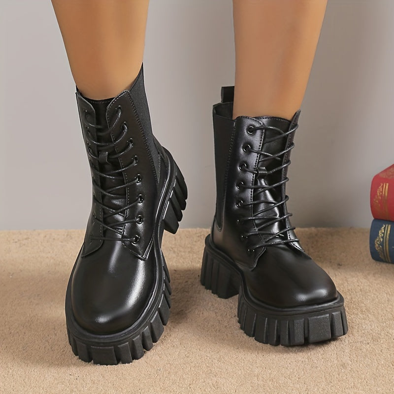 Women's Platform Combat Boots Lace Up Ankle Boots