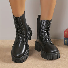 Women's Platform Combat Boots Lace Up Ankle Boots