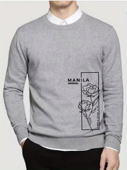 Rose Print Knitted Sweater Men's Crew Neck Pullover For Fall Winter