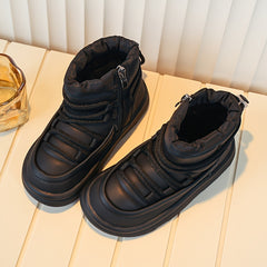 Girls Solid Zipper Boots Warm Winter Plus Fleece Comfortable Casual