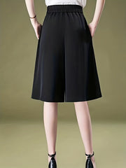 Elastic Waist Bermuda Shorts Casual Wide Leg Shorts
