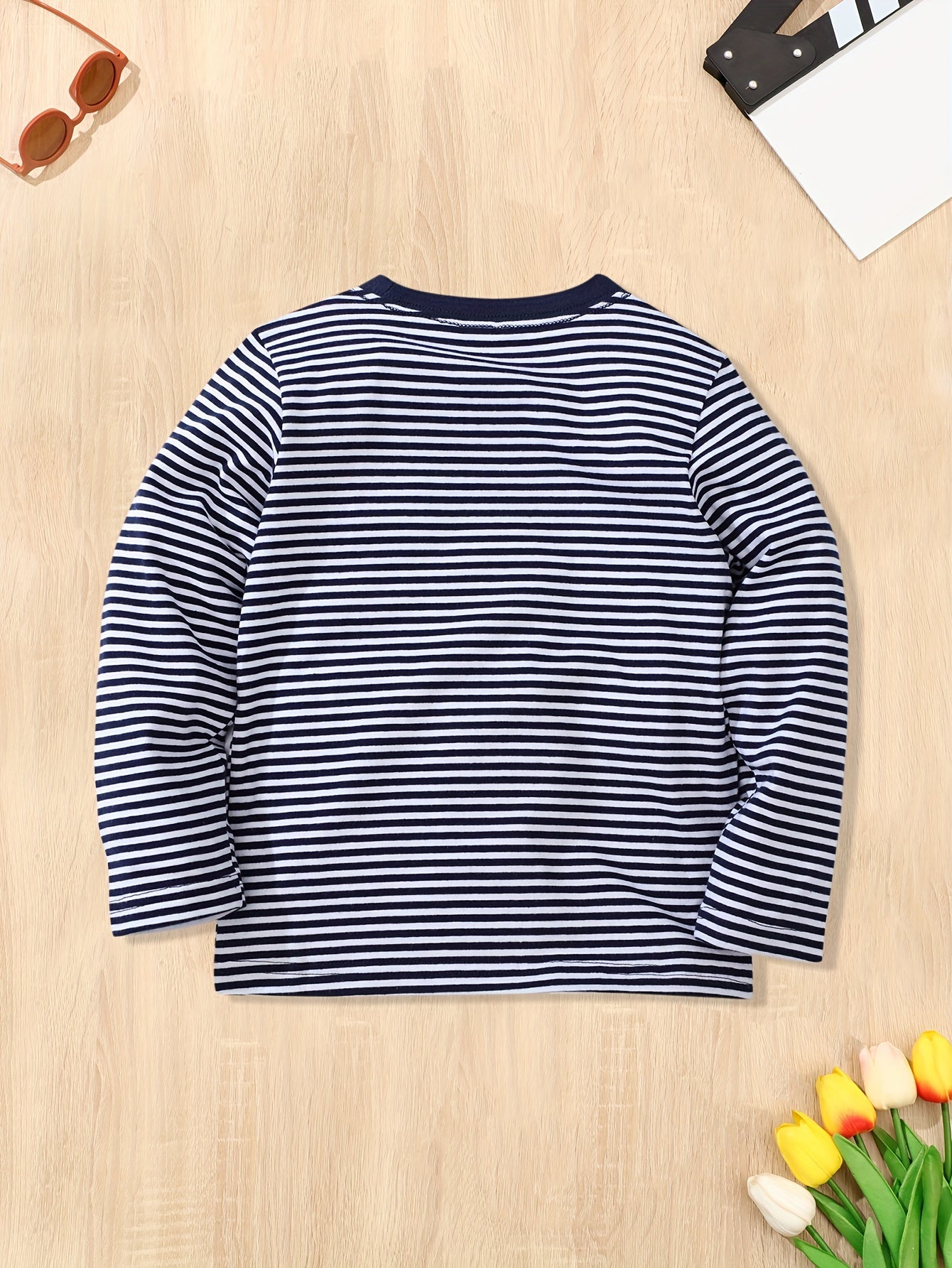 Dinosaur & Bike Print Kid's Pullover Stripe Pattern Cotton Long Sleeve Top