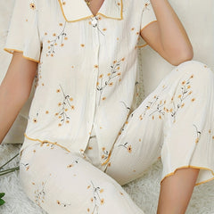 Floral Print Pajama Set Short Sleeve Top & Pants