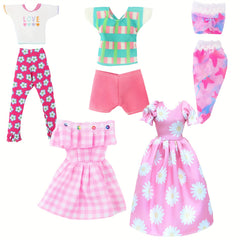 5pcs Clothing Set for 11.5in Dolls: Dresses, Swimsuits, Tops, Pants Outfits