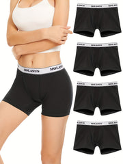4pcs Letter Print Boyshort Panties Soft & Comfortable Stretch Panties