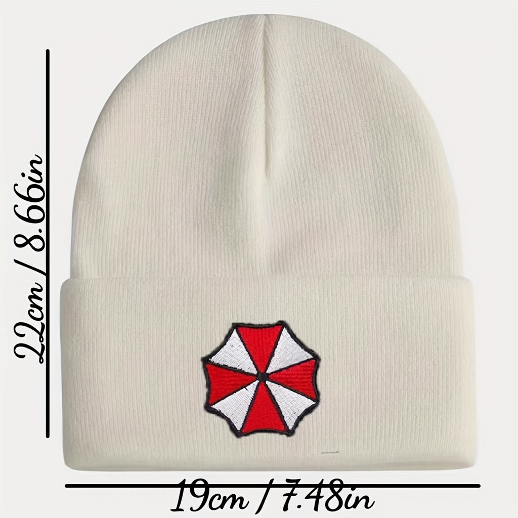 Protective Umbrella Embroidery Knit Hat for Winter