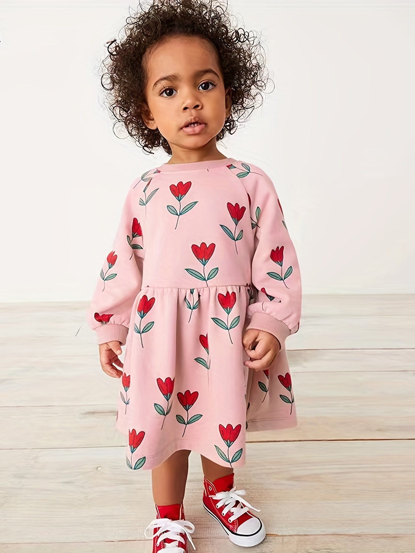 Girls Flowers Print Sweatshirt Dress for Spring/Autumn