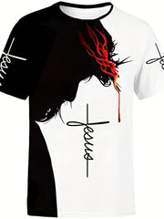 Men's Jesus Print T shirt Casual Breathable 3D Print Tee