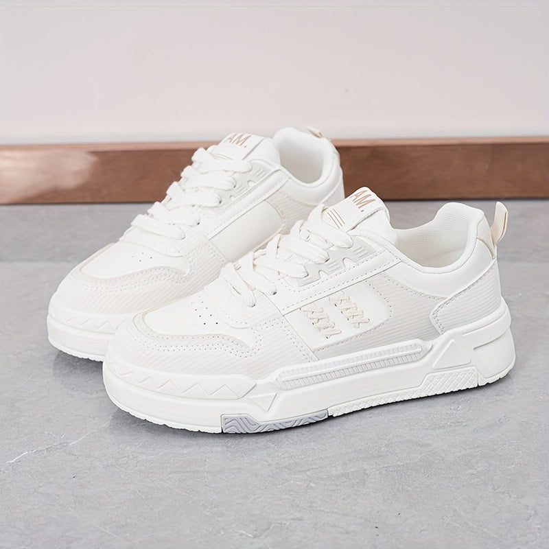 Women's Platform Skate Shoes Round Toe Block Lace up Sports Shoes