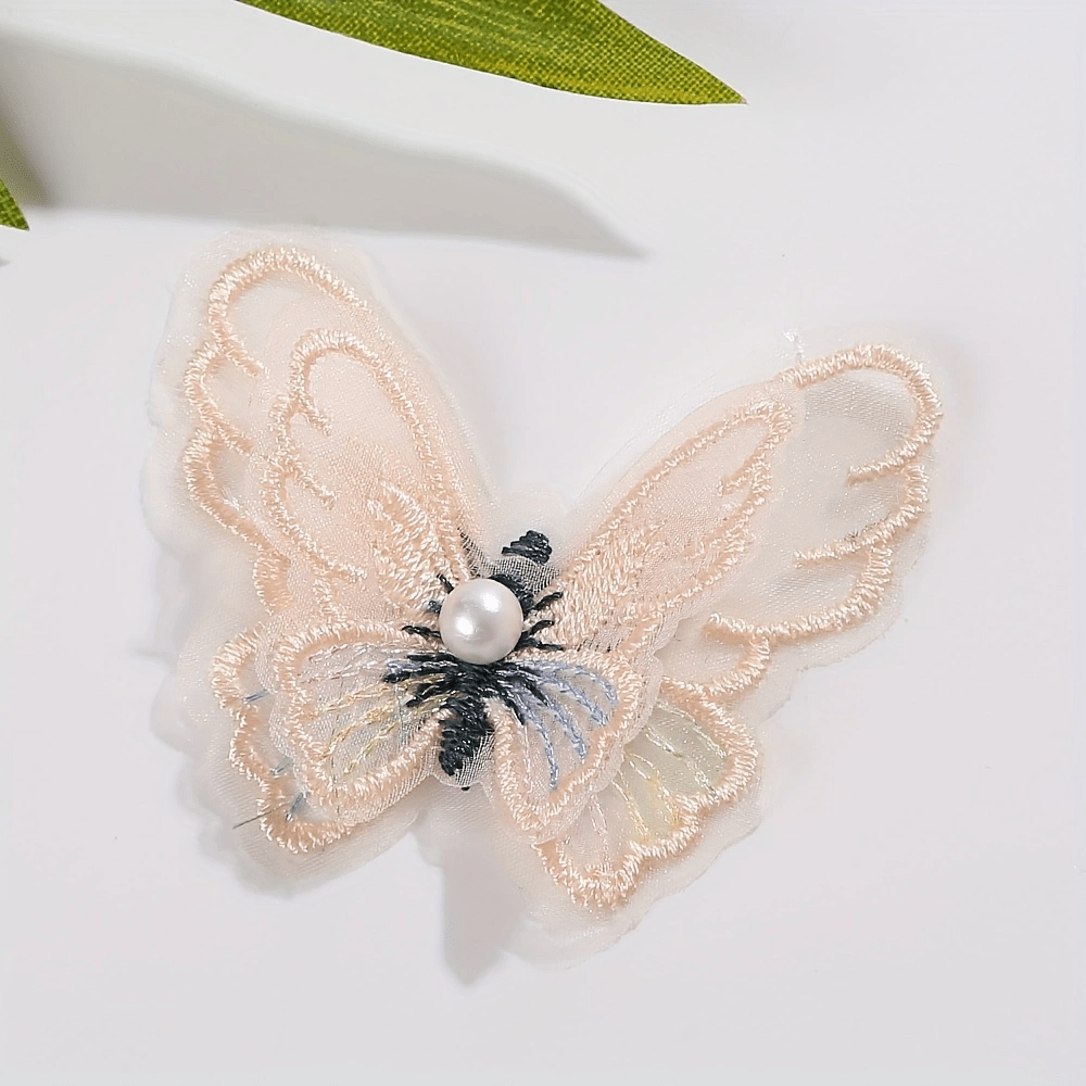 4pcs Double Layer Pearl Embroidery Lace Butterfly Appliqu DIY Hair Accessories