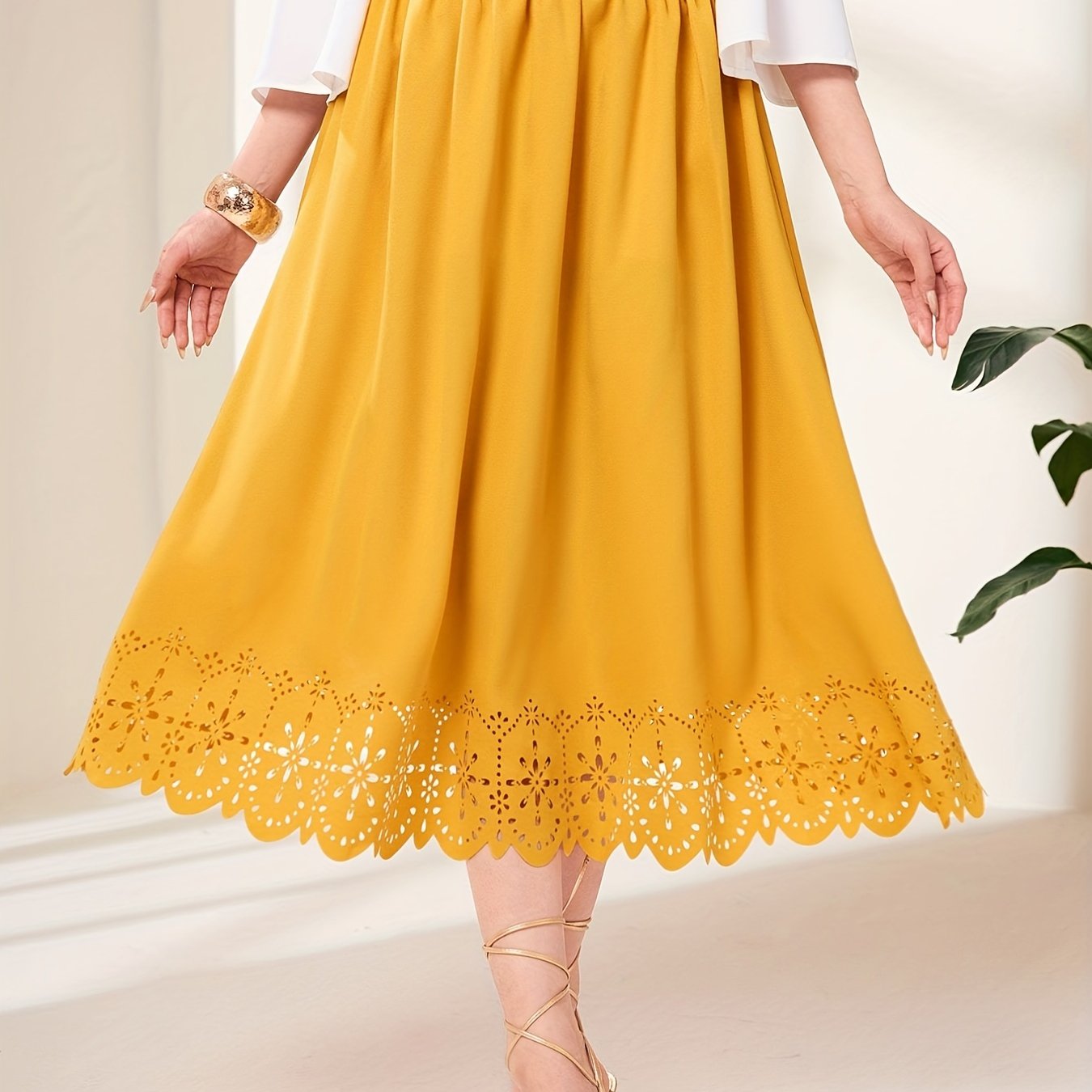 Ruched High Waist Midi Skirt Solid Color